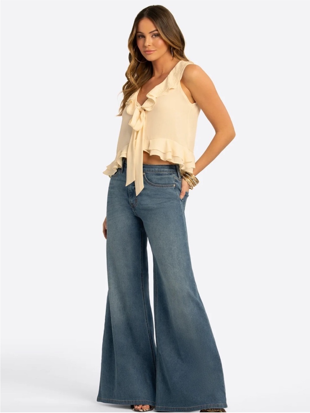 Jessica Simpson Cream Ruffle Tie-Front Camisole - Picture 5 of 10